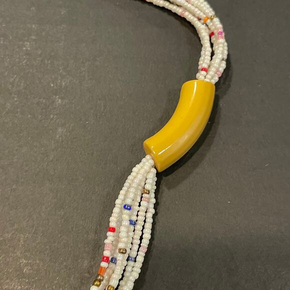 Vintage Multi bead necklace 7 strands necklace orang yellow red lg plastic beads - Picture 9 of 9